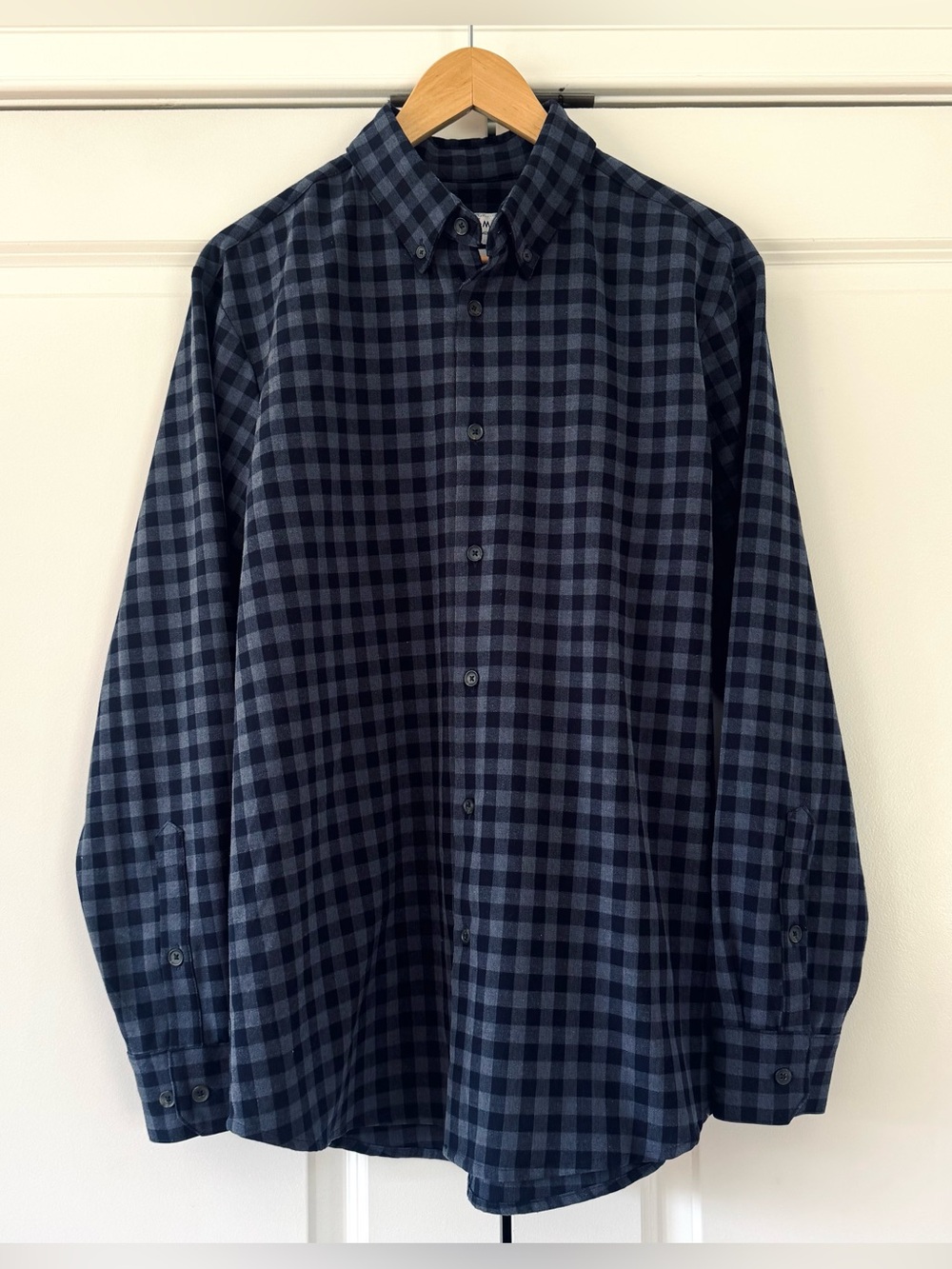 Mizzen Main Shirt plaid button down dressy flannel gray blue large trim fit